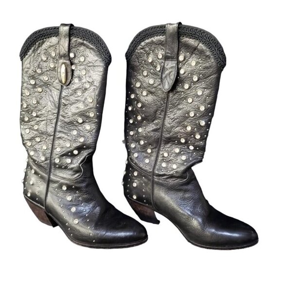 Buttero Italian Leather Rhinestone Embellished Western cowboy boots sz 37 US 7 - Picture 2 of 16
